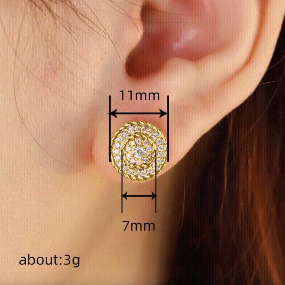 14k Yellow Gold Diamond Halo Stud Earrings - Picture 4 of 4